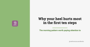Sage green and cream brand graphic reading Why your heel hurts most in the first ten steps